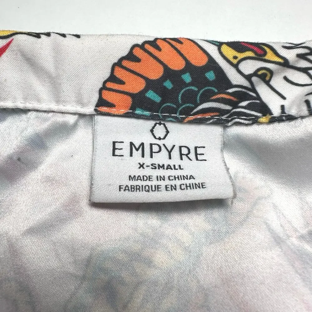 Empyre | Women | Kidd White Tiger Eagle Skull Cropped SS Button Up Shirt | XS